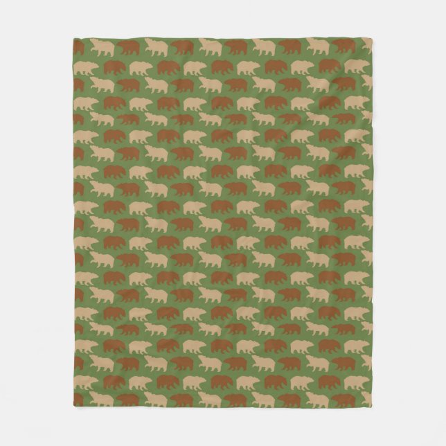 Green Bear Pattern Fleece Blanket (Front)