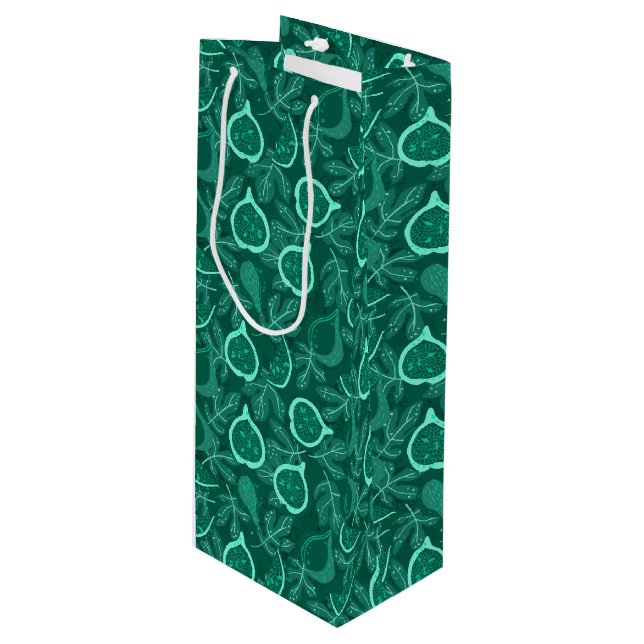 Green beautiful fig fruit pattern wine gift bag (Front Angled)