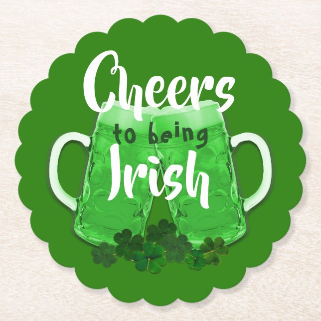 Green Beer Cheers Irish St. Patricks Day Paper Coaster (Front)