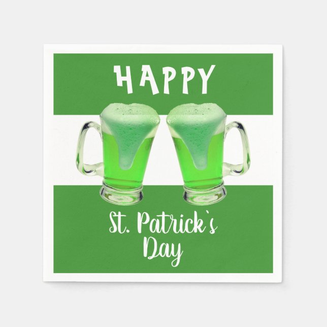 Green Beer Glass Happy St. Patrick`s day Party Napkin (Front)