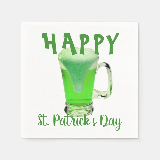 Green Beer Glass Happy St. Patrick`s day Party Napkin (Front)