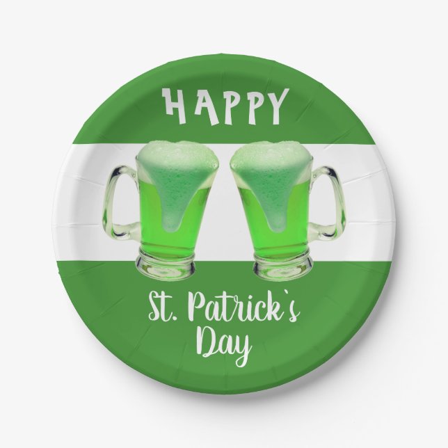 Green Beer Glass Happy St. Patrick`s day Plates (Front)