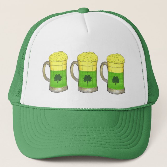 Green Beer Irish Shamrock Mug St. Patrick's Day Trucker Hat (Front)