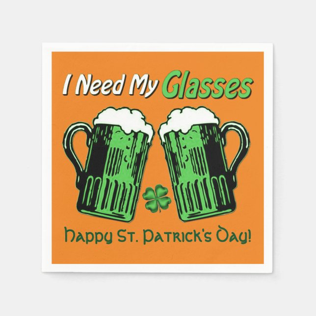 Green Beer St. Patrick's Day Orange Napkins (Front)