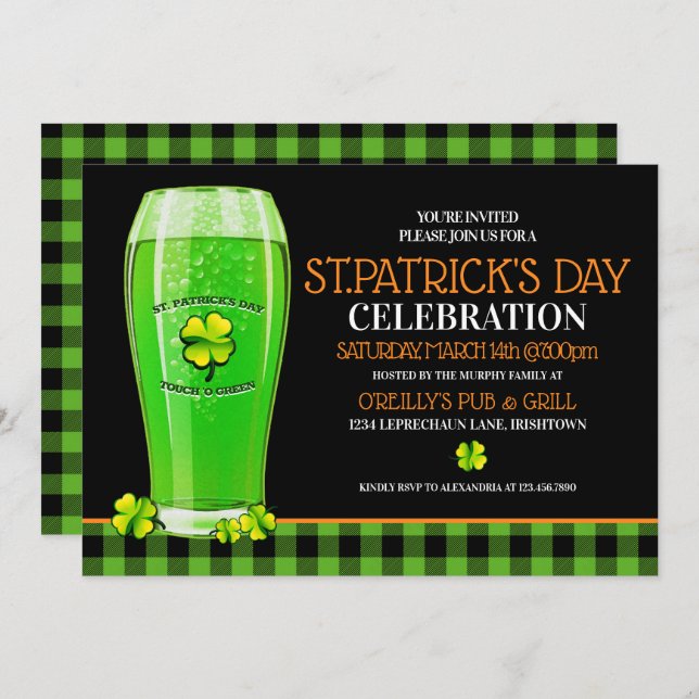 Green Beer St. Patricks Day Party Invitations (Front/Back)
