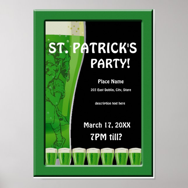 Green Beer St Patrick's Party Poster (Front)
