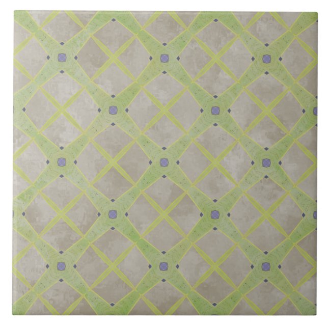 Green, Beige, and Blue Urban Modern Check Pattern Tile (Front)