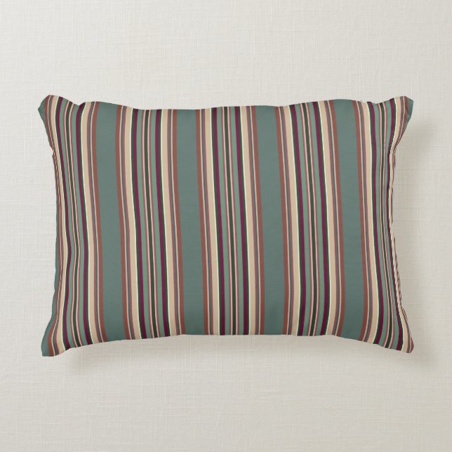 Green, Beige and Pink Stripes Decorative Cushion (Front)