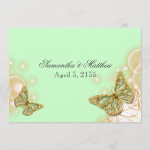 Green beige butterfly wedding invitation