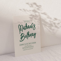 Green & Beige Chic Lettering Script Birthday Party