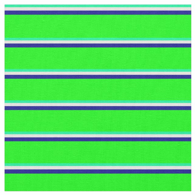 Green, Beige, Dark Blue, and Lime Coloured Pattern Fabric (Close Up)
