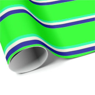 Green, Beige, Dark Blue, and Lime Coloured Pattern Wrapping Paper