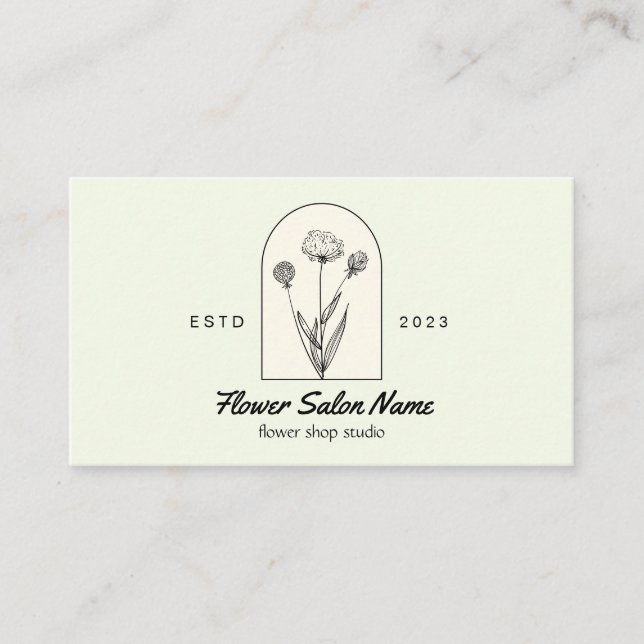 Green Beige Elegant Dandelion Flower Florist  Business Card (Front)