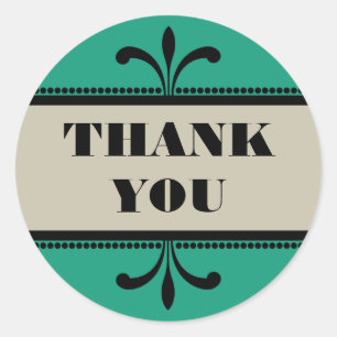 Green/Beige Fancy Art Deco Thank You Stickers