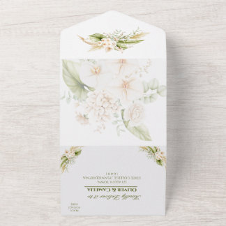 Green Beige Floral Wedding Invite RSVP ALL IN ONE