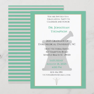 Green Beige Mortar Pestle Pharmacy Graduation   Invitation