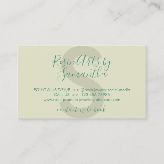 Green Beige Resin Products Care Instructions Business Card (Front)