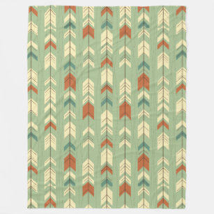 Green & beige tribal feather pattern fleece blanket