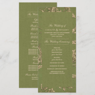 Green Beige Vintage Pattern Wedding Programs Programme