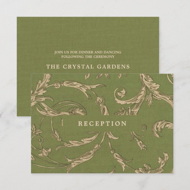 Green Beige Vintage Pattern Wedding Reception Card (Front/Back)