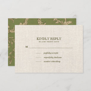 Green Beige Vintage Pattern Wedding RSVP Card