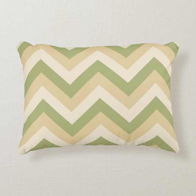 Green Beige Wedding Colours Modern Chevron Pattern Decorative Cushion (Front)