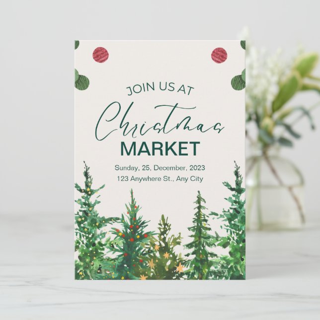 Green Beige Winter Christmas Market Invitation (Standing Front)