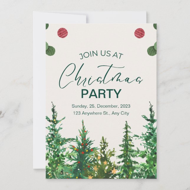 Green Beige Winter Christmas Party Invitation (Front)