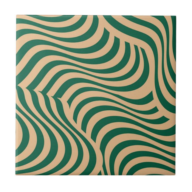 Green Beige Zebra Stripe Modern Minimalist Spring  Tile (Front)