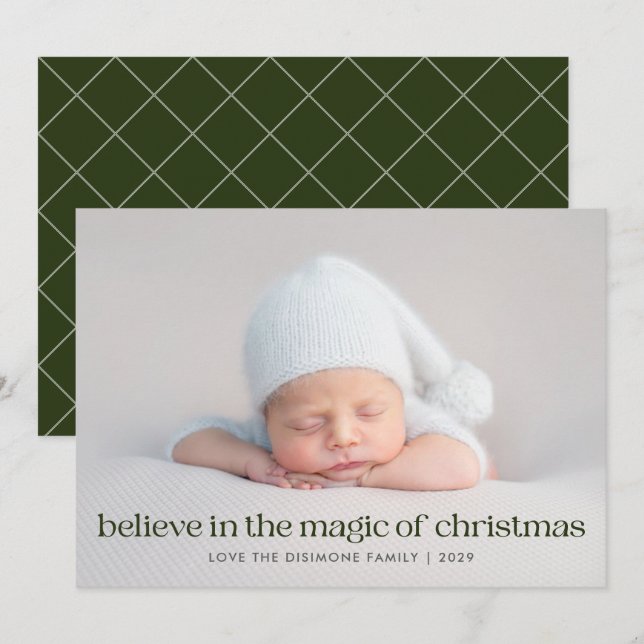 Green Believe in the Magic of Christmas Photo Holiday Card (Front/Back)