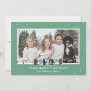 Green Believe In the Magic of Christmas Snow Photo Holiday Card
