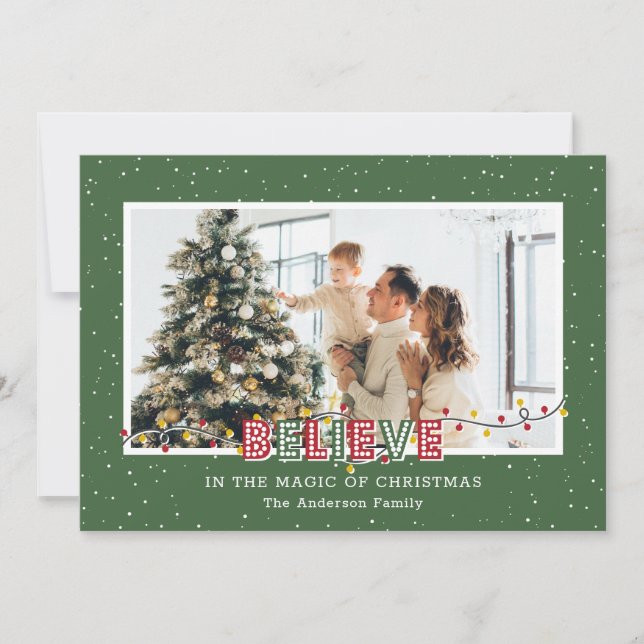 Green Believe In the Magic Photo Christmas Cards (Front)