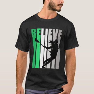 Green Believe Lacrosse Motivating Girls Team Retro T-Shirt