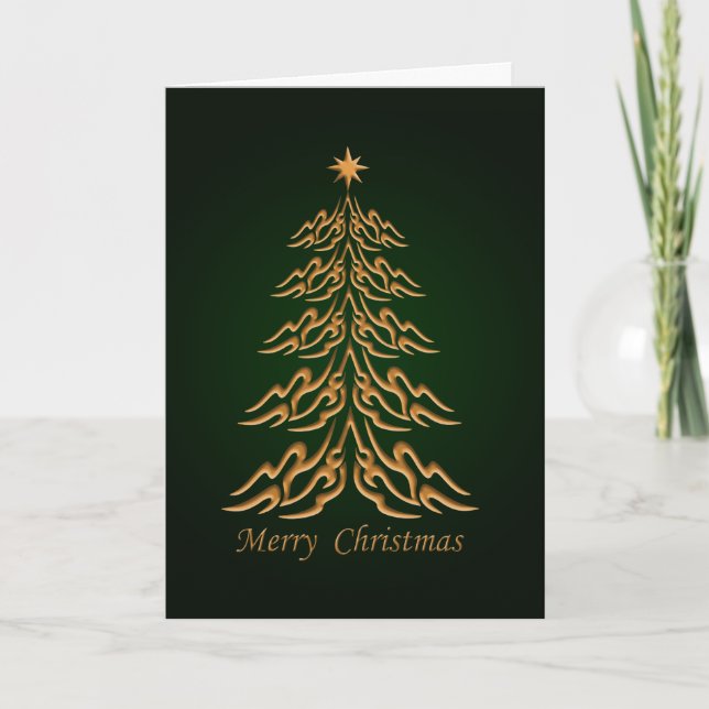 Green Bell  Christmas Tree Greetings Card (Front)