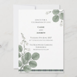 Green Bellflower Tartan Wedding Invitation