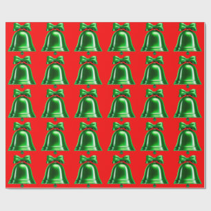 Green Bells Red Wrapping Paper