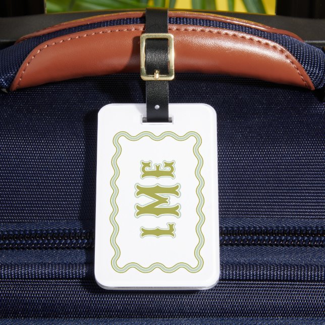 Green Bespoke Scalloped Monogram Luggage Tag (Front Insitu 2)