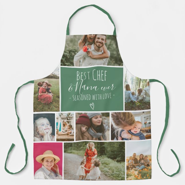 Green Best chef and grandma photo collage grid Apron (Front)