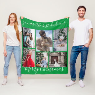 Green Best Dad Ever Merry Christmas Photo Collage Fleece Blanket