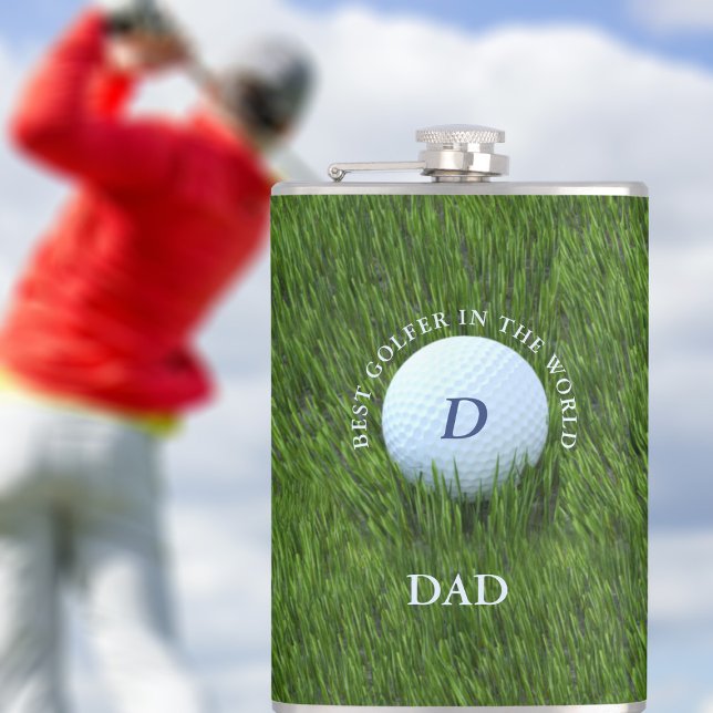 Green Best Golfer in the World Golf Theme Flask (For the best golfer in the world. Just add their initial and name to this green flask)