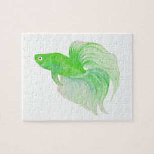 Green Betta Fish Watercolor Jigsaw Puzzle