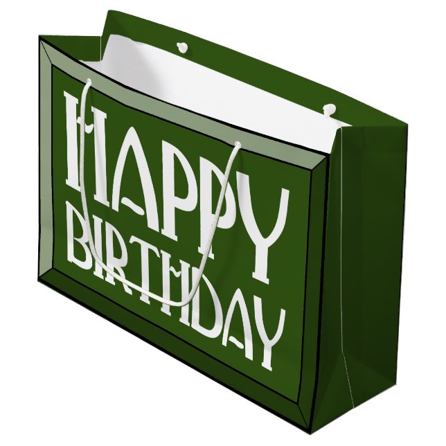 Green Beveled Happy Birthday Art Deco Large Gift Bag (Front Angled)