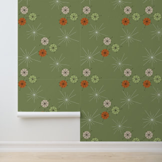 Green BG Mid Century Modern Circle and Stars Wallpaper