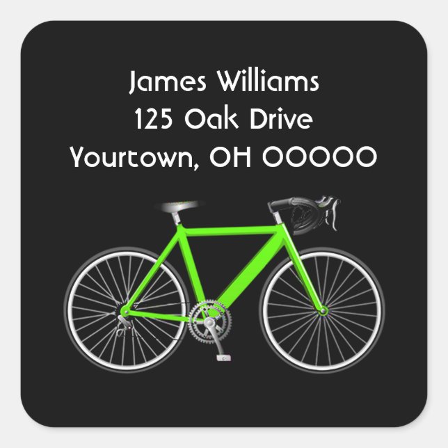 Green Bicycle On Black   Square Sticker (Front)