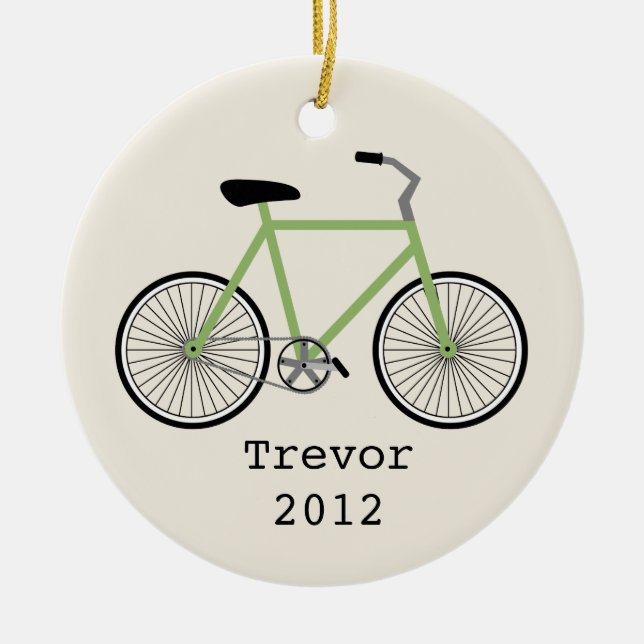 Green Bicycle Personalised Ornament (Front)