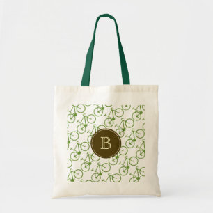 green bicycles monogrammed tote bag