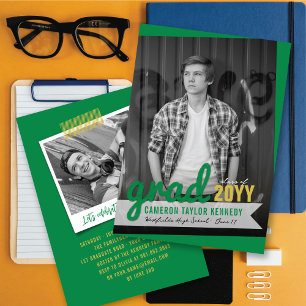 Green Big Grad Scribbles Photo Modern Grad Party Invitation