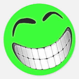Green Big Grin Face Classic Round Sticker