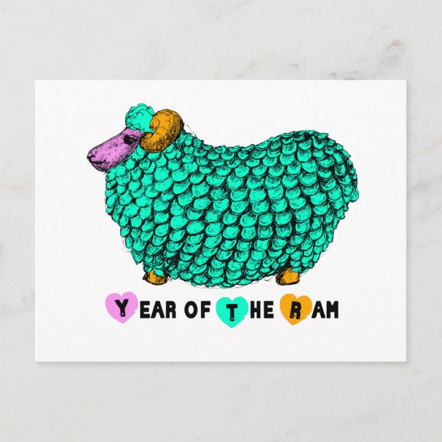 Green Big Ram Chinese New Year Zodiac Postcard (Front)