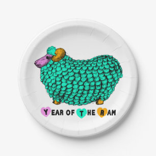 Green Big Ram Chinese Zodiac Paper plate